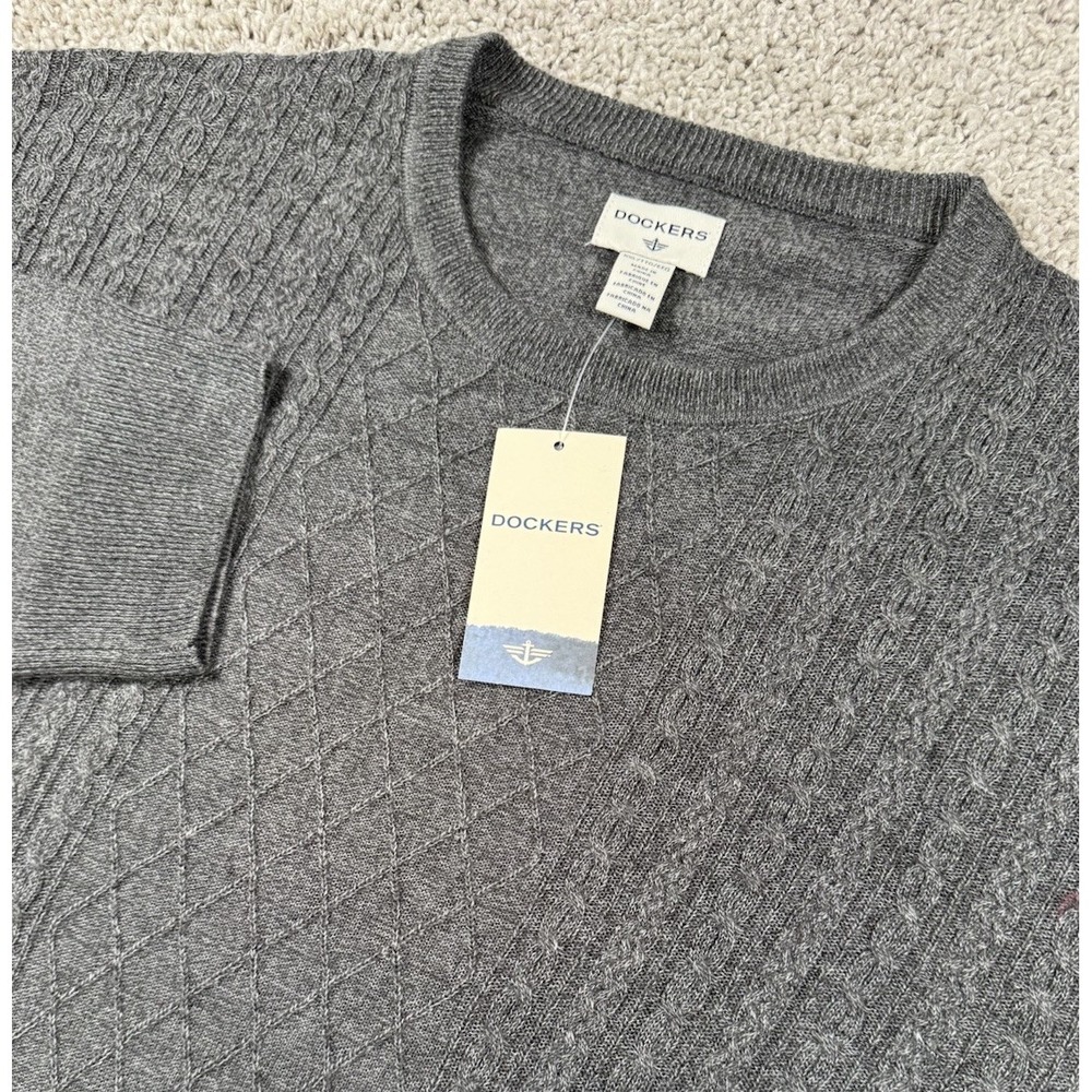 NEW Dockers Mens Fisherman Style Pullover Crewneck Sweater Gray XXL